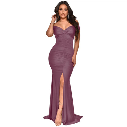 Cross-Border Women's Faion Tightened Pleated One-oulder Gown Ethnic Sle High Waist Long Skirt