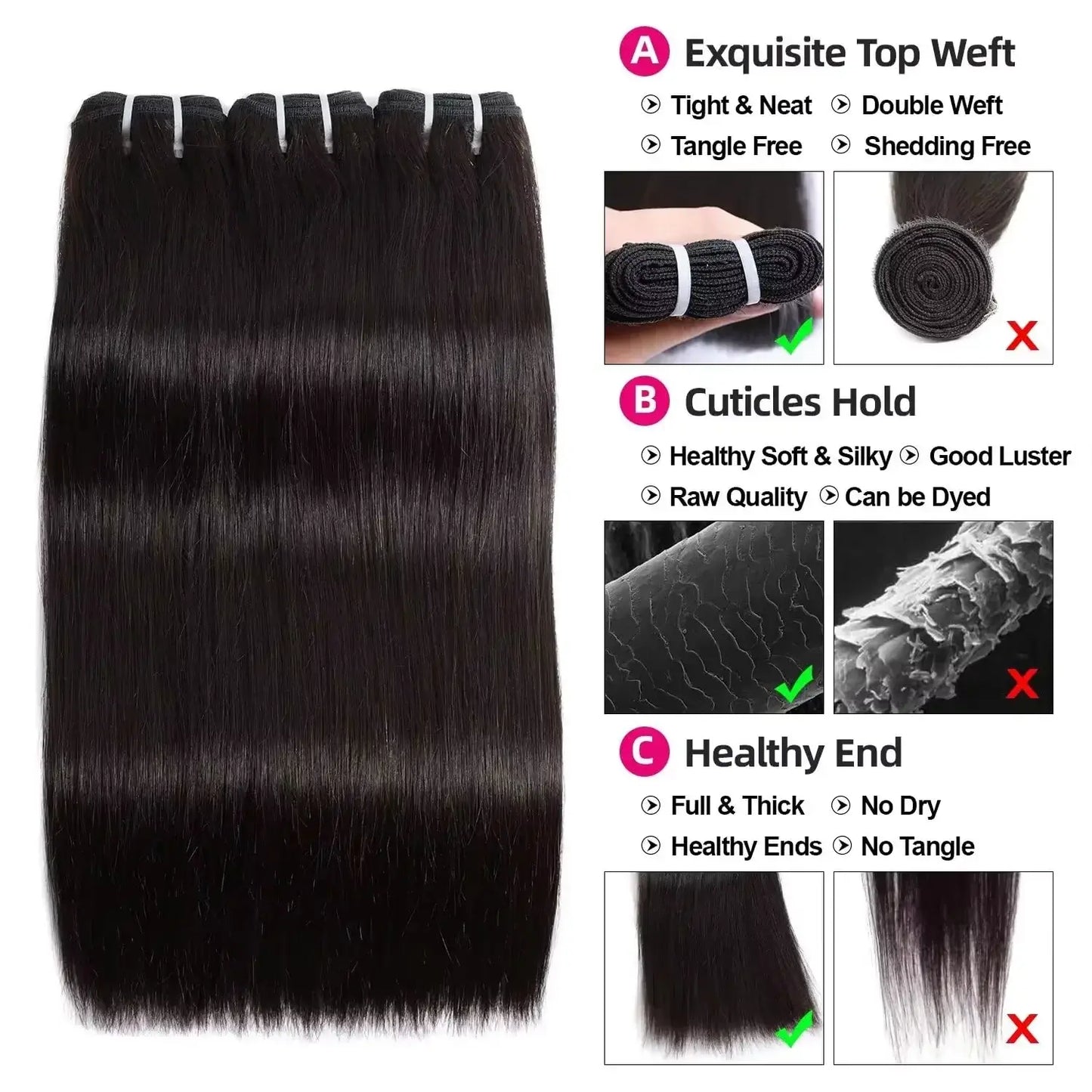 16A Glatte Echthaar-Bundles, brasilianisches Echthaar, Remy-Haar, 3 4 5 Stück, 100 % unbehandeltes Rohhaar, Bundles-Extensions, Naturschwarz für Frauen