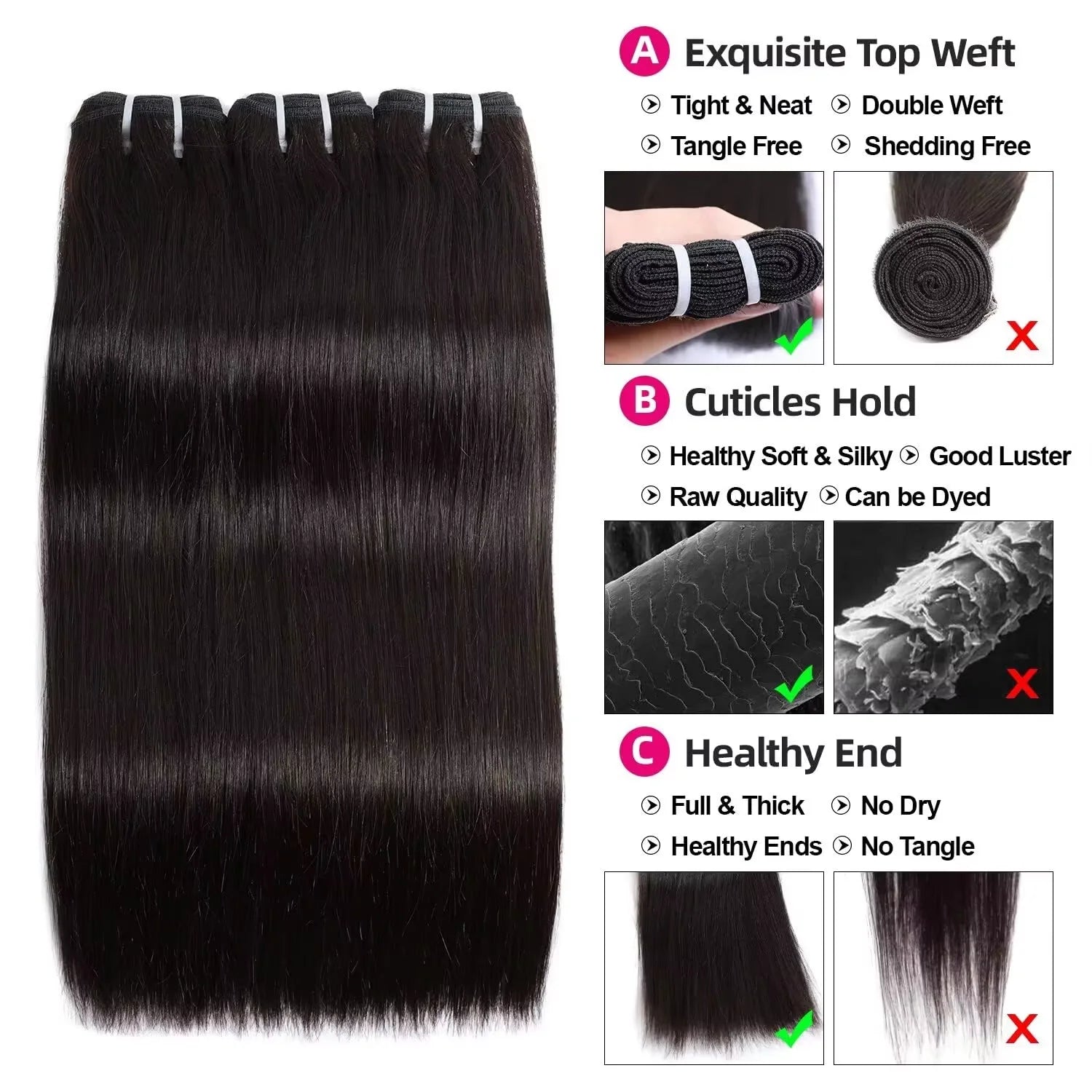 16A Straight Human Hair Bundles Brazilian Real Remy Weave Hair 3 4 5 Pcs 100% Unprocessed Raw Hair Bundles Extensions Natural Black For Women