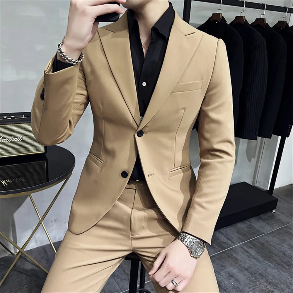 Jasper Men Suite Slim Fit Black Green Casual Summer Suit Jacket Blazer White Navy Blue Pants