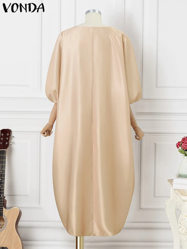 Übergröße 5XL Damen Böhmisches Satin Seide Maxi Langes Kleid 2025 Sommer Strandkleid Elegant V-Ausschnitt Vestidos Lässiges Weites Robe Femme