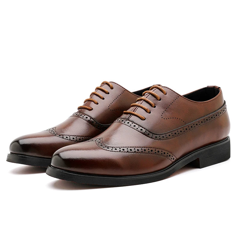 Herren Schwarze Brogue Oxford Schuhe Formelle Anzugschuhe für Business Hochzeit Rote Sohle Bequeme Schnürschuhe