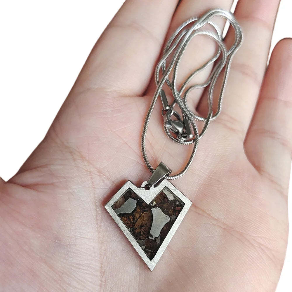 Brenham Olive Meteorite Pendant Olive Meteorite Necklace Natural Meteorite Material Jewelry - QB177