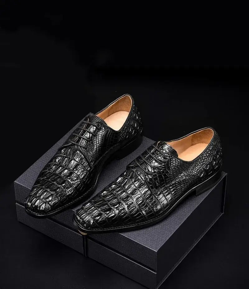 Business Casual Herren Krokodilhaut Echtes Leder Anzugschuhe Spitz Zehen Schnürsenkel Luxus Britischer Stil Herren Derby Schuhe Größe 45