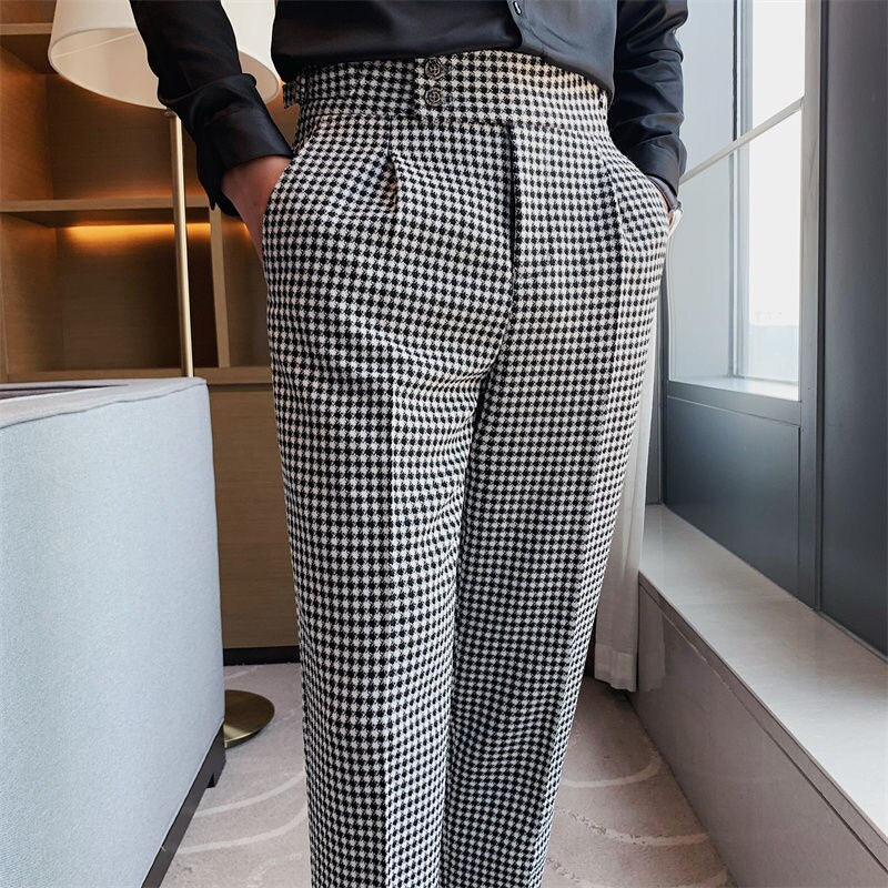 Men 2023 Spring Autumn New Fashion Plaid Casual Pants Male Slim Fit Suit Pants Men Streetwear Social Business Trousers