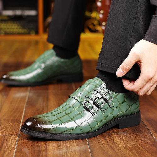 Buckle Designer Big Size Dress Shoes for Men Stone Pattern Leather Shoes Male Spring Autumn Fashion Casual Business Shoe Man