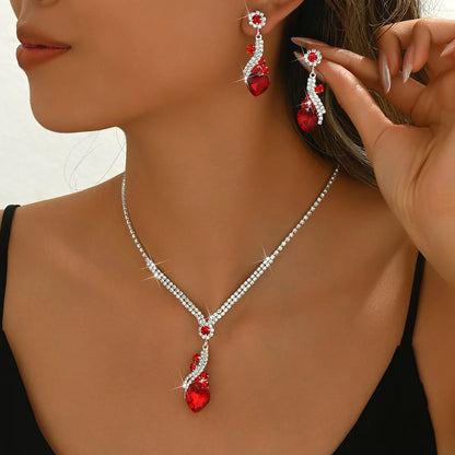 3pcs Elegant Vintage Jewelry Set for Women Sparkling Rhinestones Necklace Shiny Crystal Choker Bridal Wedding Earrings Party