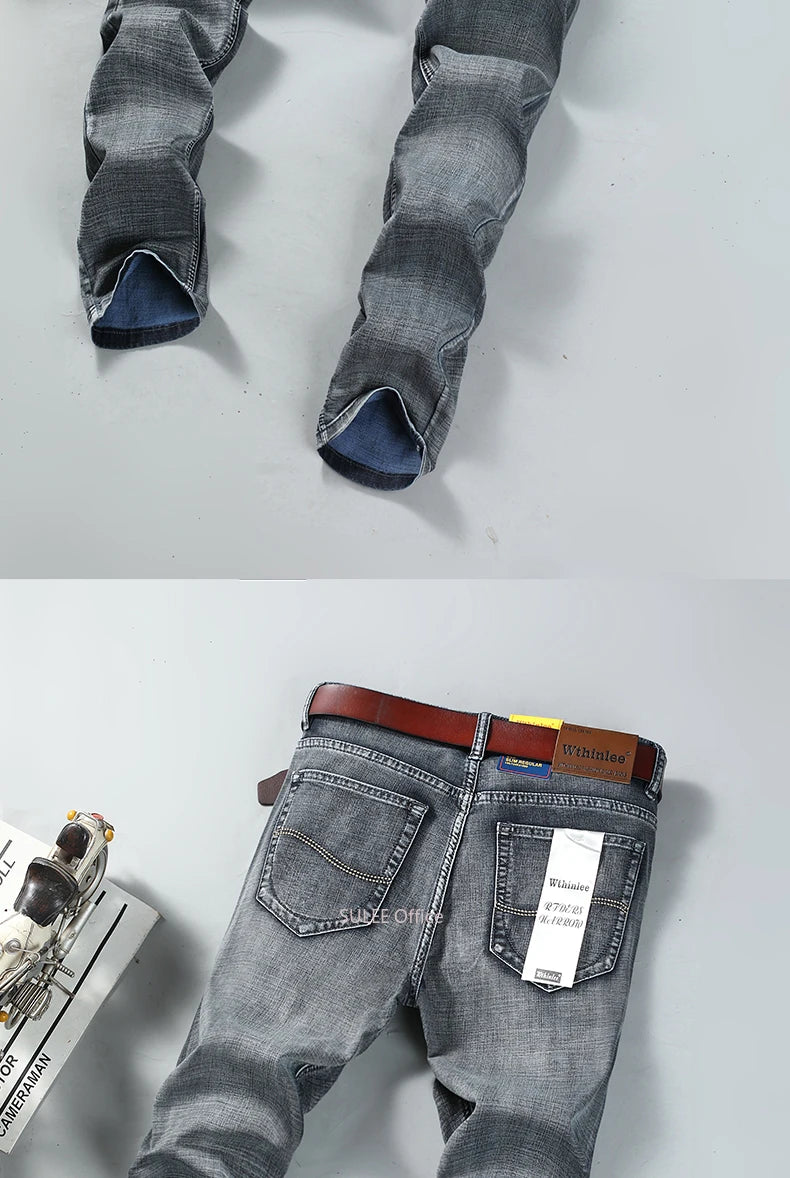 2024  Luxury  Brand Logo Slim Fit Spring Men's Jeans Casual Elastic Denim Pants Male Trousers Colors Clothing