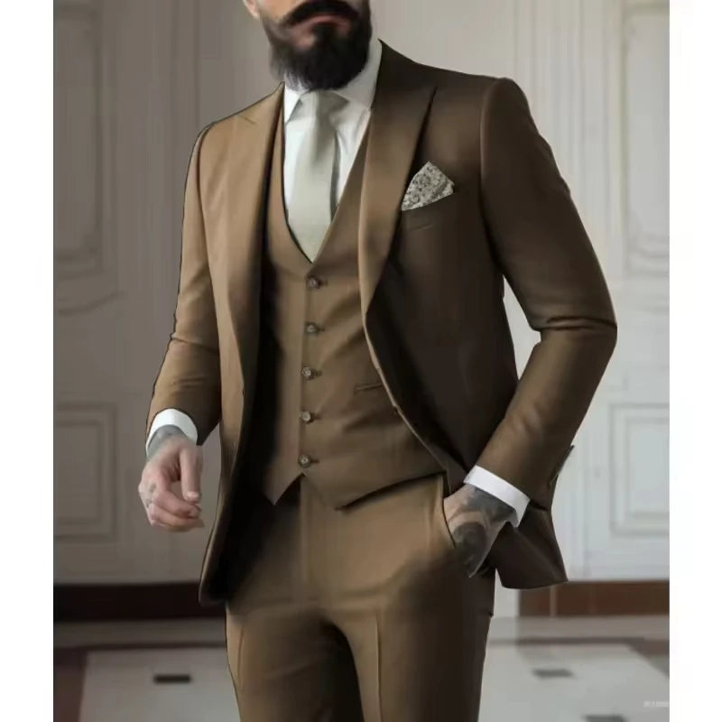 Sage Green Men's Slim Fit 3 Piece Suits (Jacket+Vest+Pant) Wedding Groom Tuxedos Prom Formal Male Party Blazers