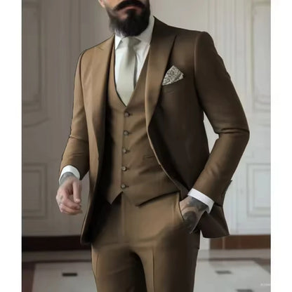 Sage Green Men's Slim Fit 3 Piece Suits (Jacket+Vest+Pant) Wedding Groom Tuxedos Prom Formal Male Party Blazers