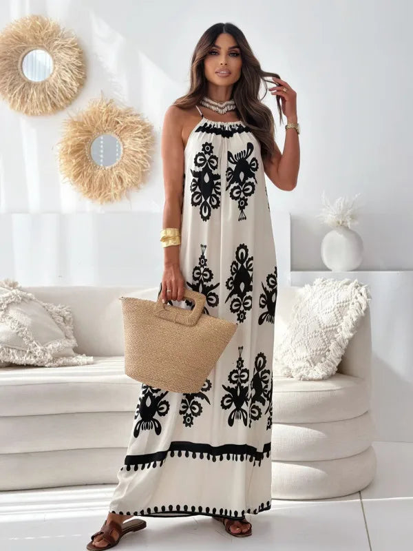 Print Spaghetti Strap Dress Woman Fashion Elegant Office Beach Party Maxi Dresses For Women Robe Femme New Female Vestidos