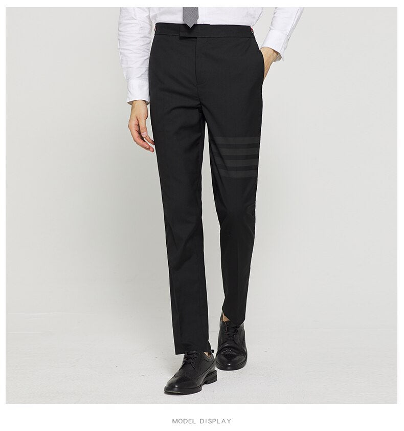 Pantaloni de costum pentru bărbați TB, subțiri, pentru birou, negru, gri, clasici, cu dungi, pantaloni de rochie de modă de primăvară toamnă de marcă de lux