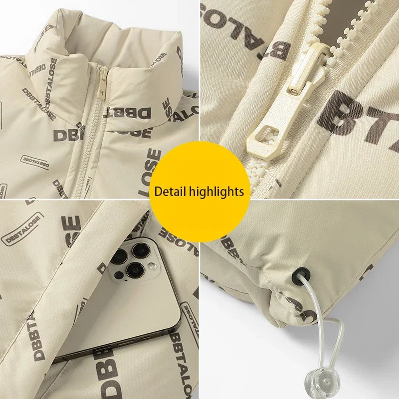 Embroidered men's double-sided vest winter sleeveless jacket, thick and warm, sporty and fashionable top, casual street jacket