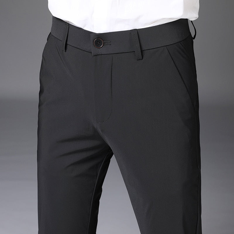 Summer Smooth Stretch Suit Pants Men Thin Business Straight Classic Casual Formal Office Nylon Trousers Male Plus Size 28-40