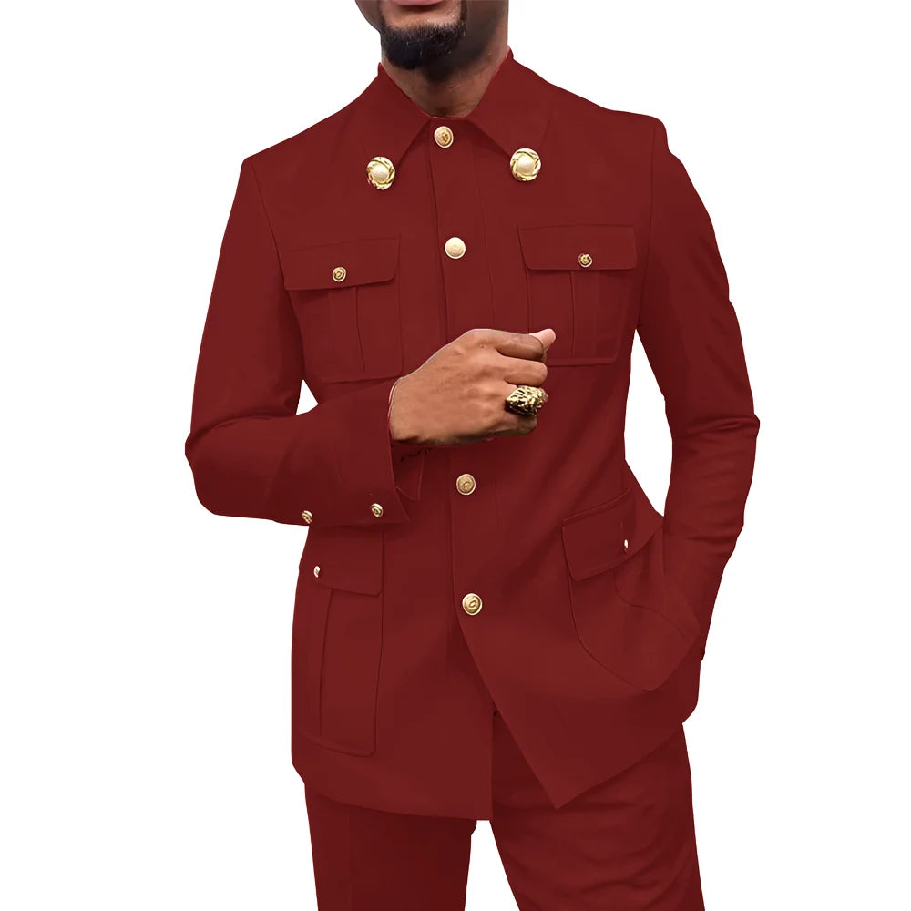 Herren Zweiteiler im afrikanischen Stil, Stehkragen Blazer Hose Bräutigam Hochzeits-Smoking Feiertag Maßanzug Kleid