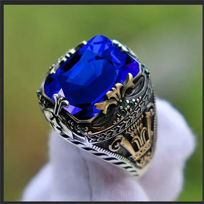 New Inlaid Emerald Men's Luxury Ring Personality Retro Domineering Personality Ring To Attend The Banquet Party Jewelry