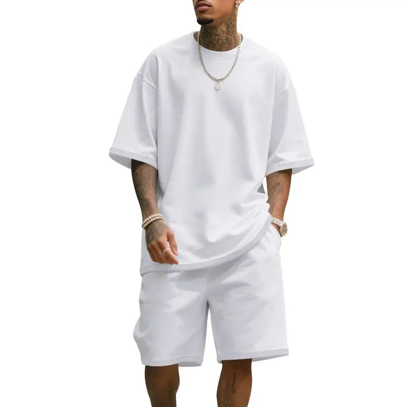Herren Freizeit-Zweiteiler Sommer Kurzarm-T-Shirt und Shorts Set Bequemer Lockerer Trainingsanzug für Herren Bekleidungsset