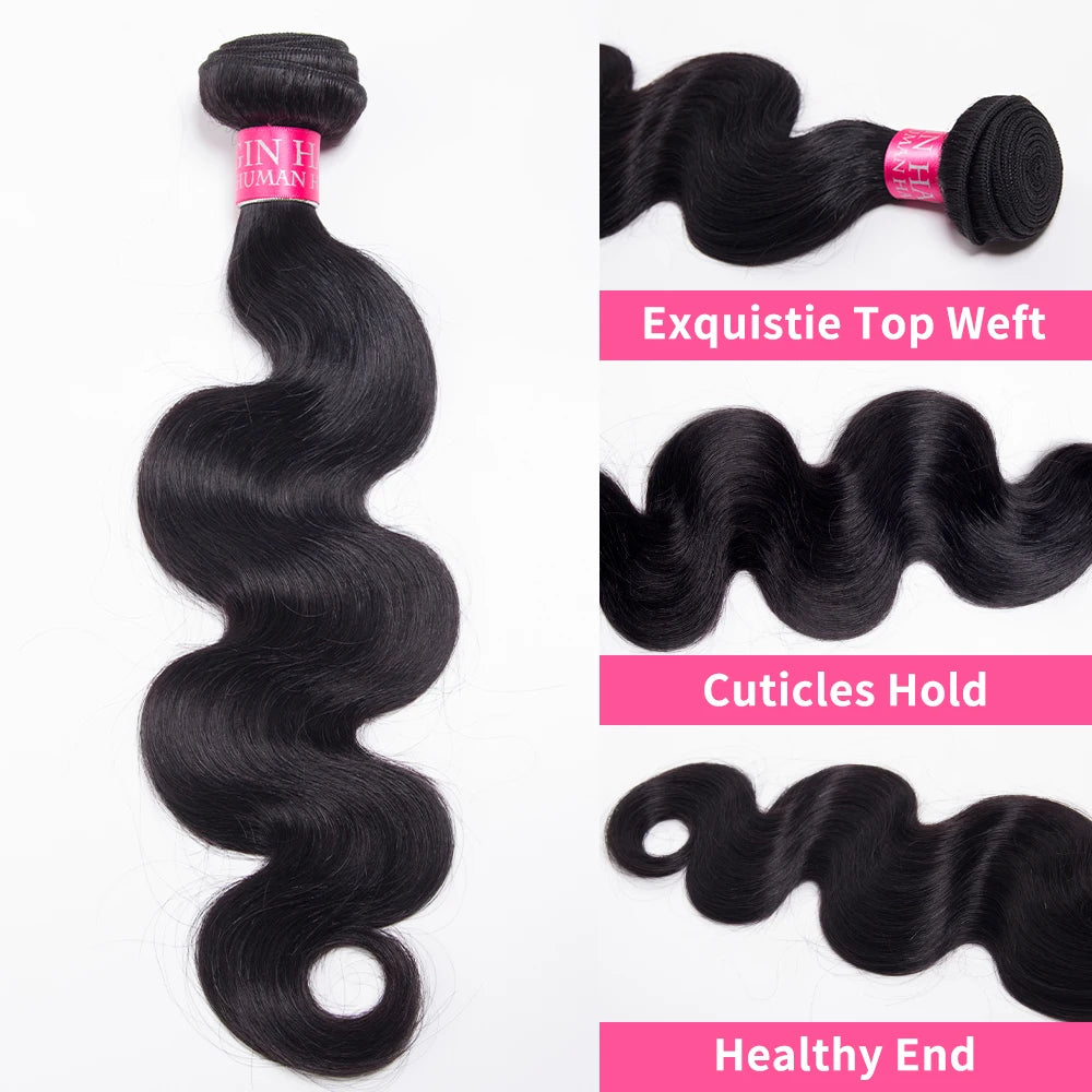 Raw Brazilian Body Wave Bundles With Closure Human Hair Weave Unprocessed Remy Hair 4x4/5x5 Lace Closure With 3/4 Bundles