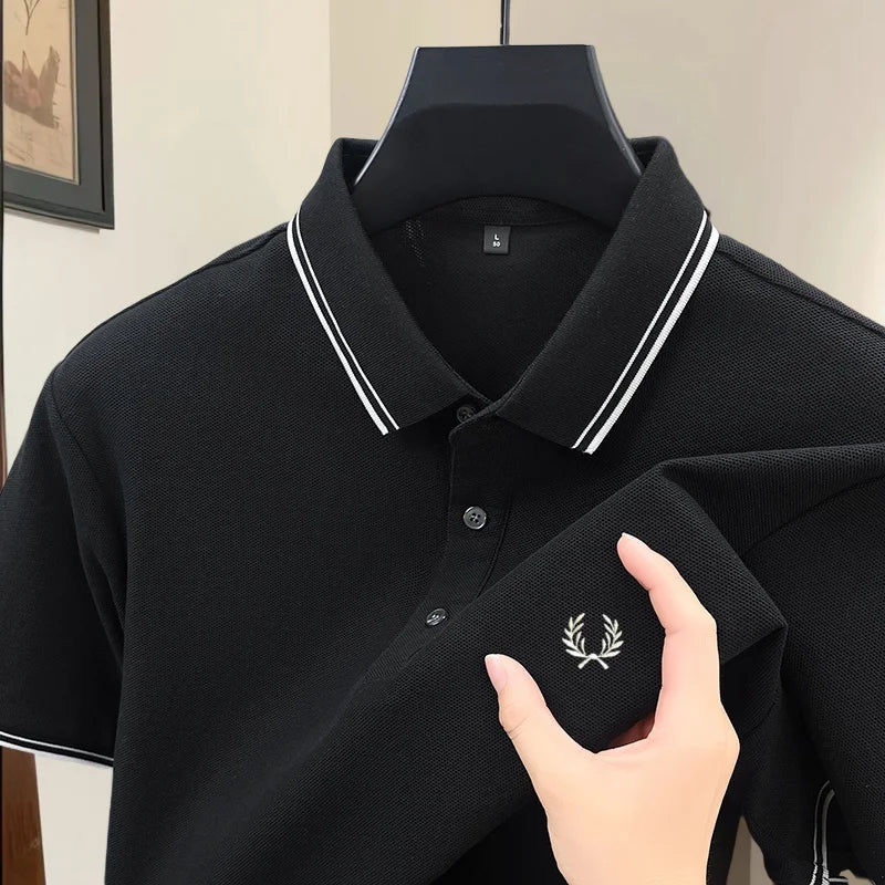 100% pure cotton high-end brand summer designer original exquisite embroidered polo shirt men's comfortable casual short sleeve
