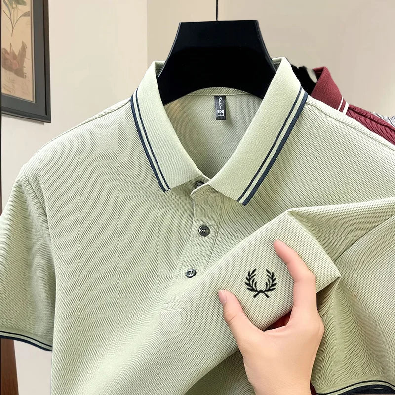 100% pure cotton high-end brand summer designer original exquisite embroidered polo shirt men's comfortable casual short sleeve