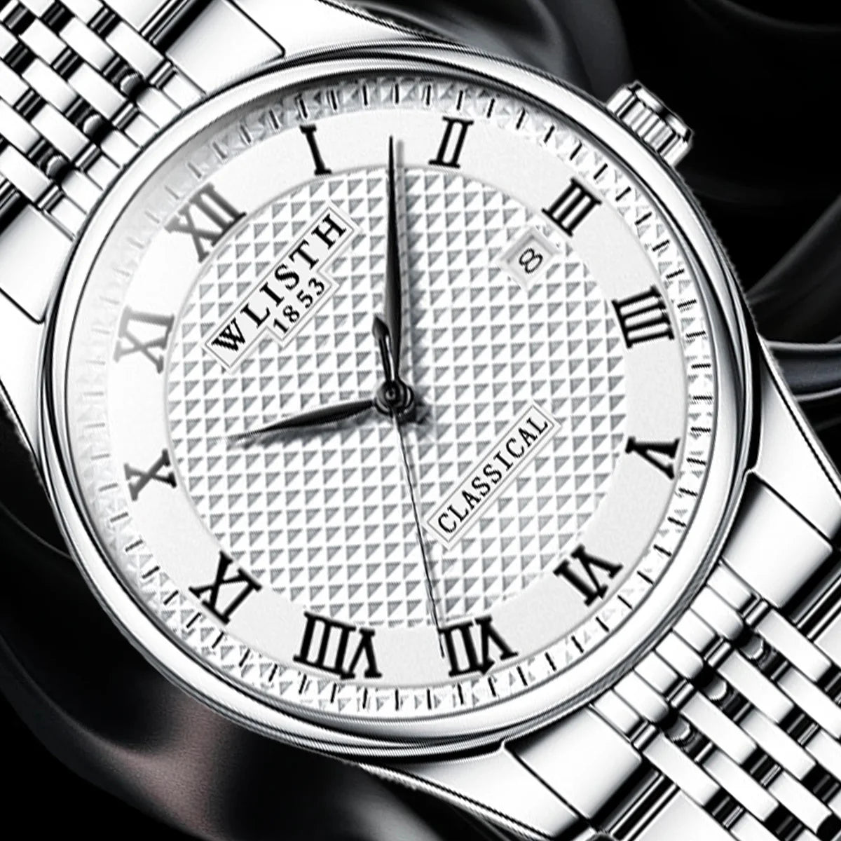WLISTH Luxury Stainless Steel Watches for Man Waterproof Luminous Quartz Watches Roman Scale Wristwatch Date Week Men Watch