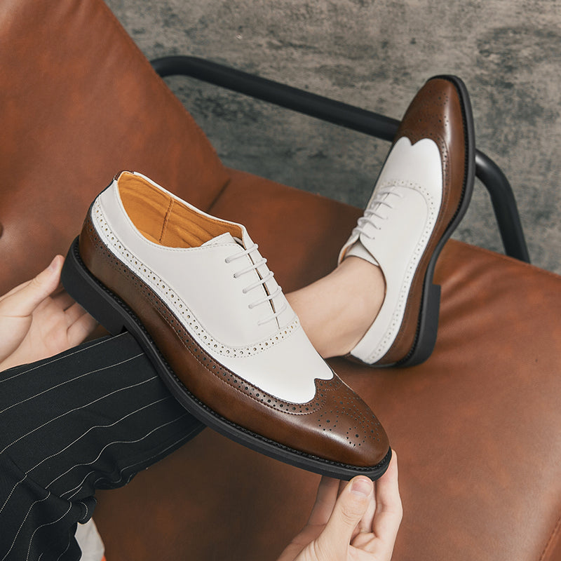 Herren Brogue-Schuhe mit Flügelkappe, Business-Oxford-Schuhe zweifarbig für Hochzeitsfeiern