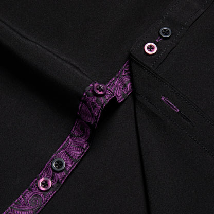 Men's Casual Long Sleeve Shirt with Inner Paisley Contrast Pattern Elegant Turn Down Collar Dress Shirt for Business Date Tops