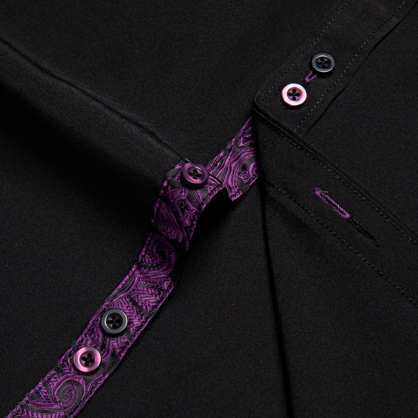 Men's Casual Long Sleeve Shirt with Inner Paisley Contrast Pattern Elegant Turn Down Collar Dress Shirt for Business Date Tops
