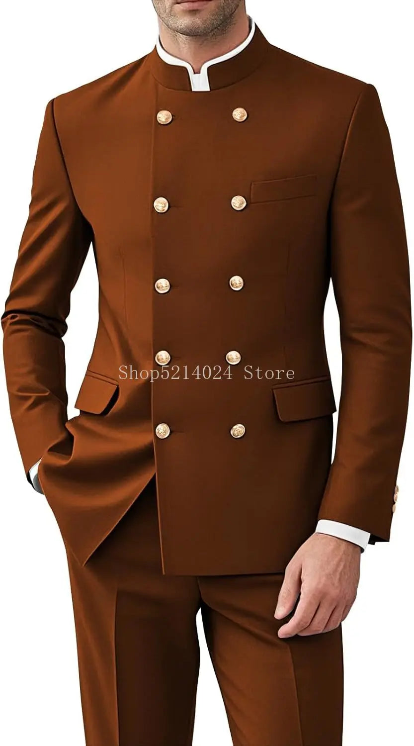Men 2 Pieces  Suit   Suits for Men Gold Button Jacket Pant Set Traditional Wedding