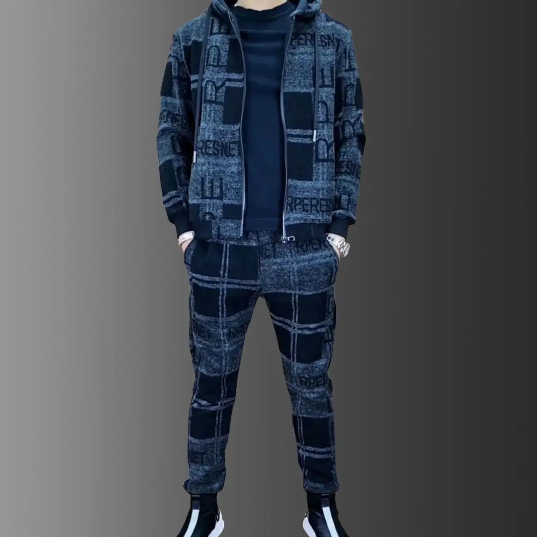 Autumn and Winter Men Plus Fleece Thick Sportswear Fashion High Quality Cardigan Long Sleeve Trousers Casual Trend Two-piece Set