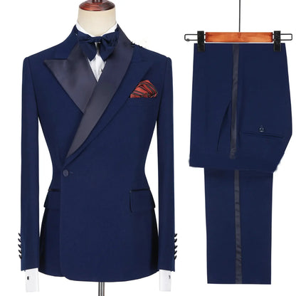 Custom Made Black Groom Tuxedo Peaked Lapel Double Breasted Men Suit Prom Wedding Party Men Suits Costume ( Jacket+Pants)