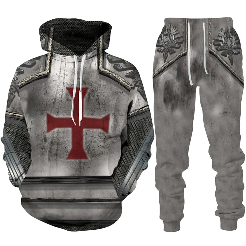 Retro Knight Templar Armor 3D Printed Men's Hoodies/Pants/Suit Harajuku Jesus God Tracksuit Sportswear Cool 2 Piece Clothing Set