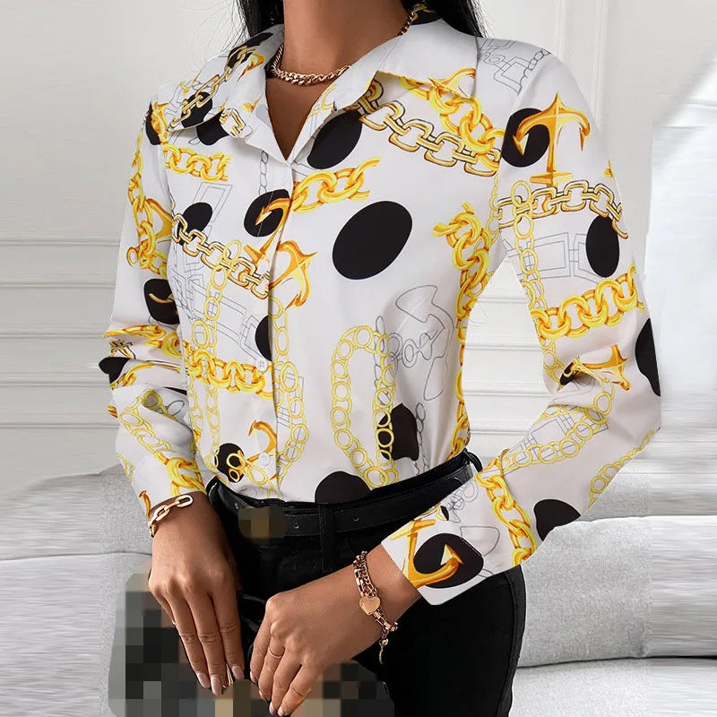 Spring Summer Women's Clothing New Fashion Printed Women's Shirt Casual Lapel Long Sleeved Single Breasted Shirt Women's Top