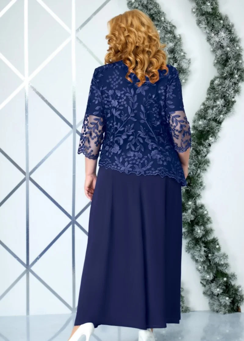 4XL 5XL Übergröße Damen Kleidung 2024 Frühling Sommer Stickerei Falsche Zweiteilige Partykleid für Hochzeitsgast Kirchenkleid