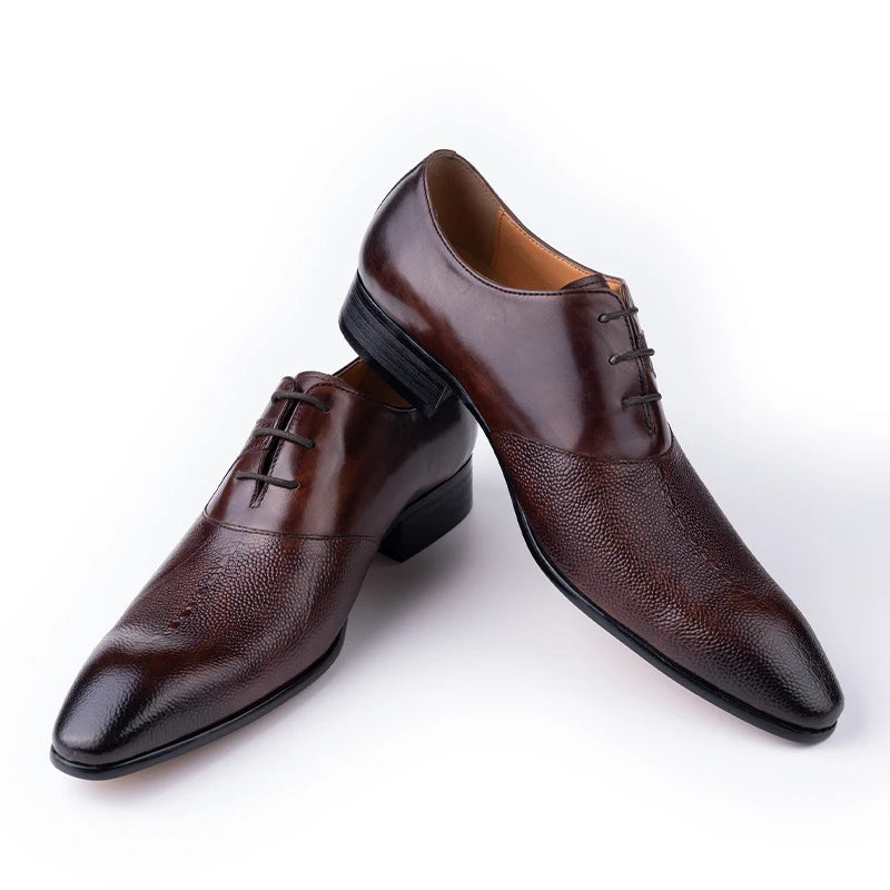 Luxury Men Oxford Shoes Footwear High Quality Classic Style Dress Leather Shoes Coffee Black Lace Up Pointed Toe Formal Shoe Men