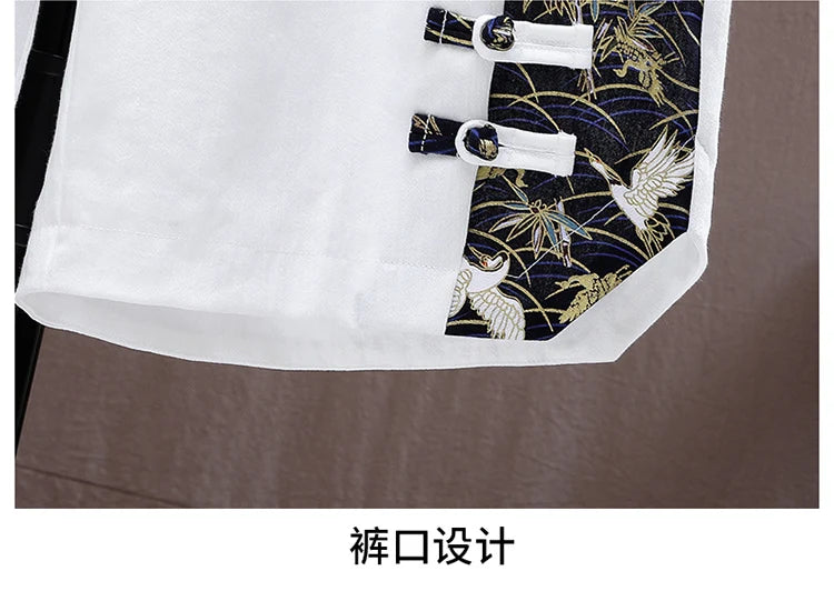 Summer Sets Men Fashion Print Short Sleeved Shirt Shorts Two-piece Men Chinese style Loose Set Mens Short Sets
