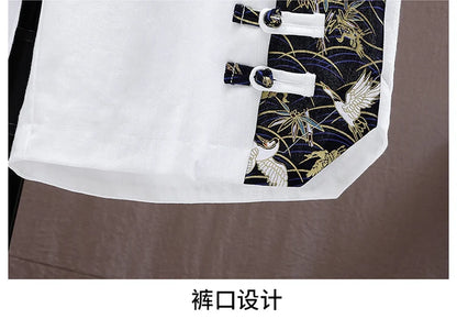 Summer Sets Men Fashion Print Short Sleeved Shirt Shorts Two-piece Men Chinese style Loose Set Mens Short Sets