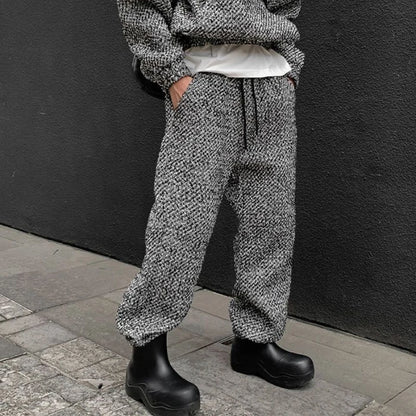Trendy Niche Suit Men's Sports Casual High Street Retro Woolen Fashion Elegant Style Velvet Hooded Sweatshirt Men's Clothing