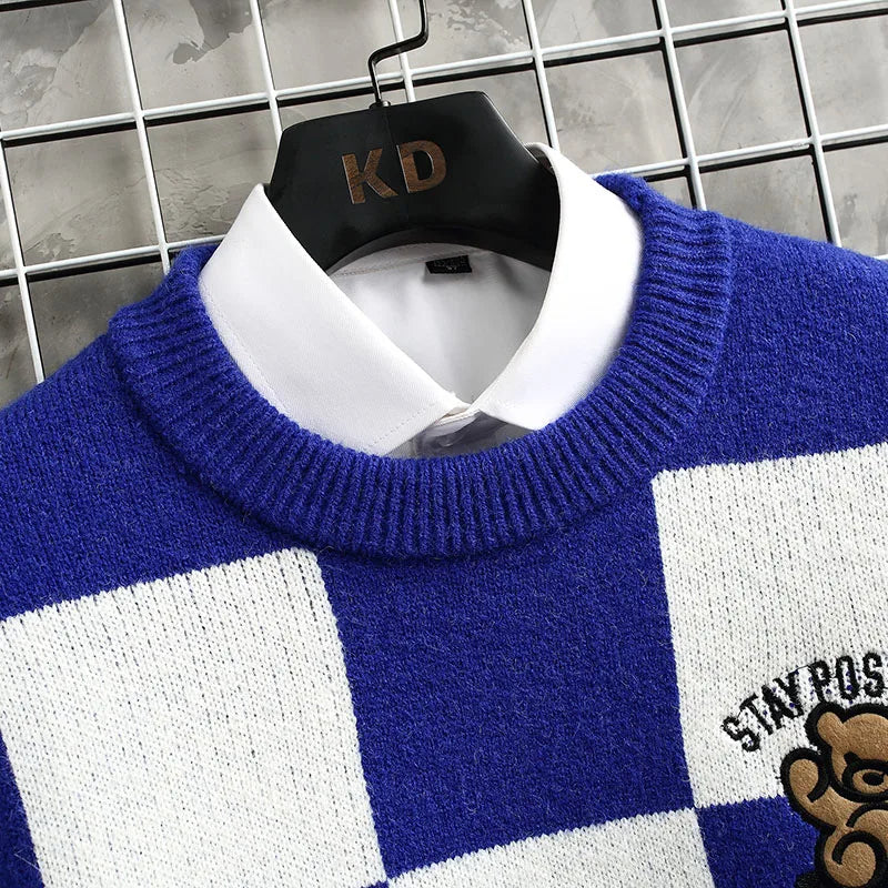 2022 New Winter Hip Hop Printed Loose Mens Sweaters High End Cashmere Sweater Men Clothing Fashion Plaid Christmas Pullovers