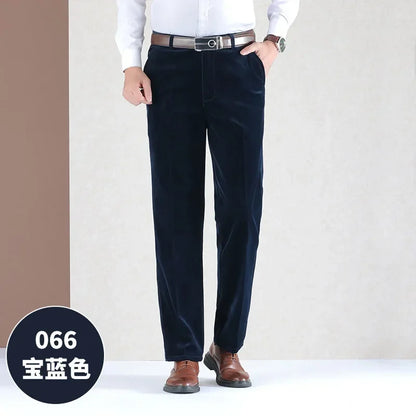 New Autumn and Winter Thick Middle-Aged Men's Corduroy Striped Pants Casual Pants Business Casual Straight-Leg Men