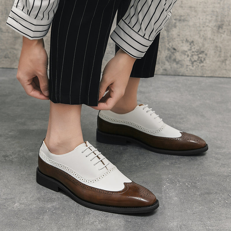 Herren Brogue-Schuhe mit Flügelkappe, Business-Oxford-Schuhe zweifarbig für Hochzeitsfeiern