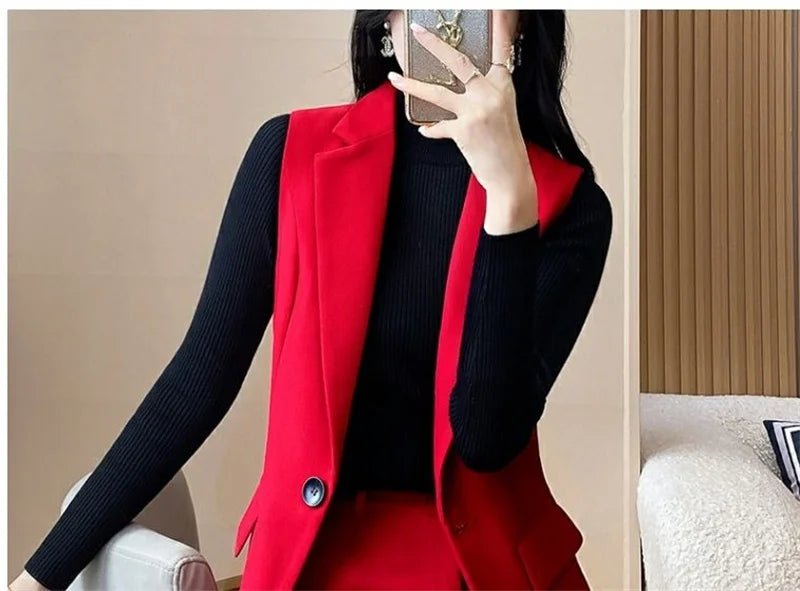 2024 New High-end Female Professional Suit Fashion Elegant Lady Sleeveless Vests Spring Autumn Women's Blazer Vest