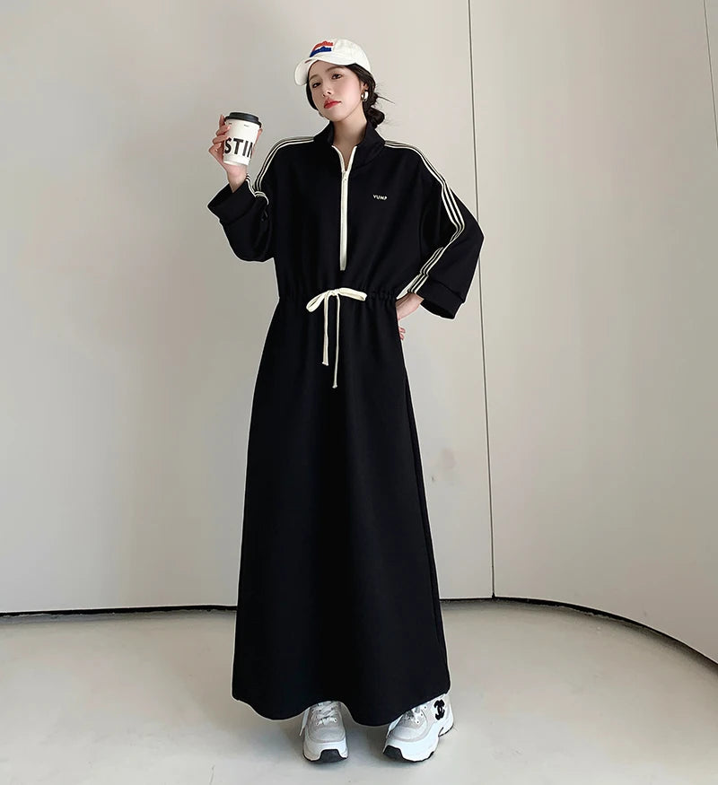 NYFS 2024 Autumn New Korea Woman Dress Vestidos Robe Elbise Loose Plus Size Letter Print Long Sleeve Long Dress