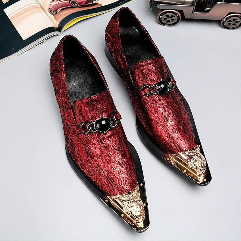 2025 Western Fashion Spitz zulaufende Metallkappe Abendschuhe Blau Grau Party Hochzeit Lederschuhe für Herren