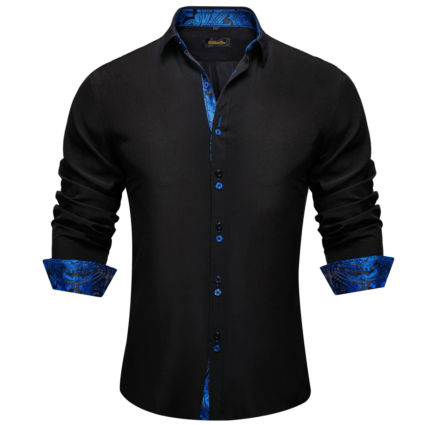 Men's Casual Long Sleeve Shirt with Inner Paisley Contrast Pattern Elegant Turn Down Collar Dress Shirt for Business Date Tops