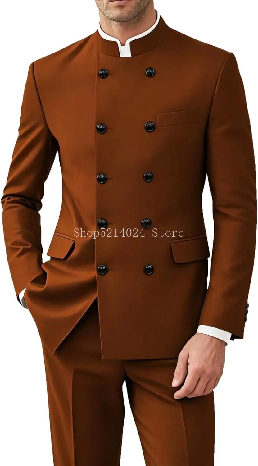 Men 2 Pieces  Suit   Suits for Men Gold Button Jacket Pant Set Traditional Wedding