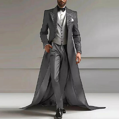 Luxury Suits Men For Wedding 3 Pieces Sets Sparkly Sequins Lapel Prom Tuxedos With Long Train Customized Man Banquet Party Dress