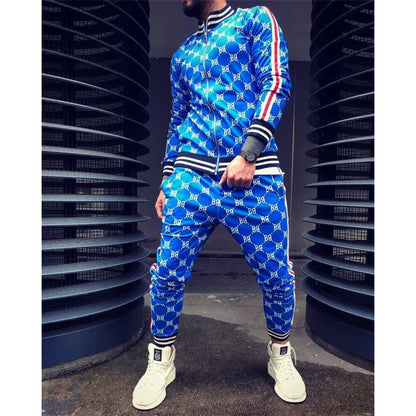 Spring and autumn new trend brand men's suits 3D printing casual wear BB letters fashion zipper jacket tops trousers
