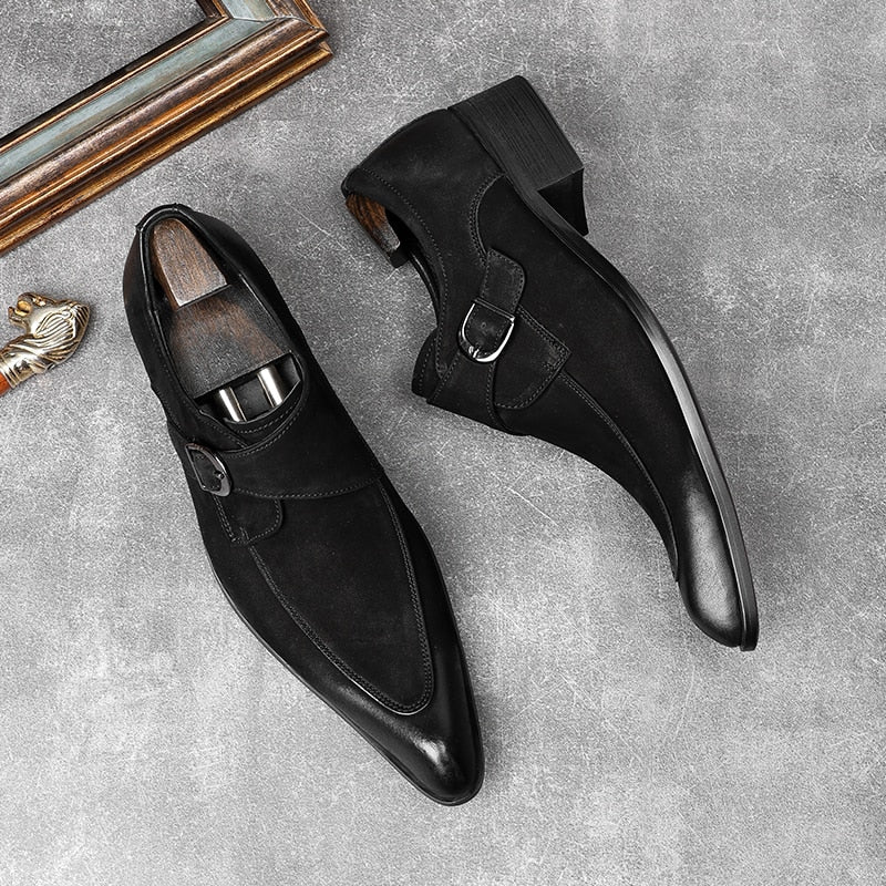 Italian Slip On Men Dress Shoes Wedding Genuine Leather Mens Oxford Shoes Monk Strap Black Grey Men Formal Loafers Men Suede