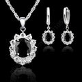 Classic Princess Wedding Engagement Necklace Earring Jewelry Sets Genuine 925 Sterling Silver Black Oval Cubic Zirconia Stones